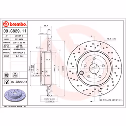 Disque de frein BREMBO 09C82911 arrière, ventilé, à haute teneur en carbone, 1 pièce