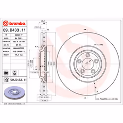 Disque de frein BREMBO 09D43311 avant, ventilé, à haute teneur en carbone, 1 pièce