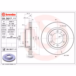 Disque de frein BREMBO 09D61711 avant, ventilé, 1 pièce