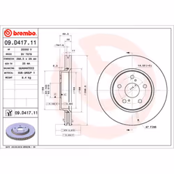 Disque de frein BREMBO 09D41711 avant, ventilé, 1 pièce