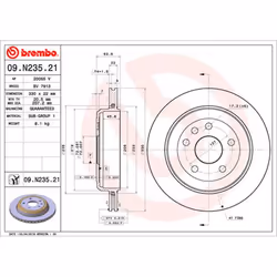 Disque de frein BREMBO 09N23521 arrière, ventilé, 1 pièce