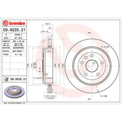 Disque de frein BREMBO 09N23521 arrière, ventilé, 1 pièce