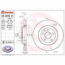 Disque de frein BREMBO 09N23621 avant, ventilé, 1 pièce
