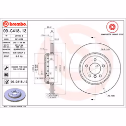Disque de frein BREMBO 09C41813 arrière, ventilé, à haute teneur en carbone, 1 pièce