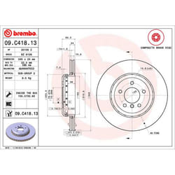 Disque de frein BREMBO 09C41813 arrière, ventilé, à haute teneur en carbone, 1 pièce
