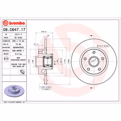 Disque de frein BREMBO 08C64717 arrière, plein, 1 pièce