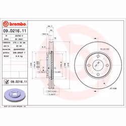 Disque de frein BREMBO 09D21611 avant, ventilé, 1 pièce
