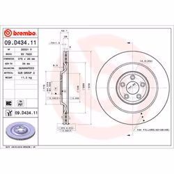 Disque de frein BREMBO 09D43411 arrière, ventilé, à haute teneur en carbone, 1 pièce