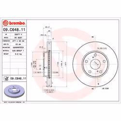 Disque de frein BREMBO 09C64811 avant, ventilé, 1 pièce