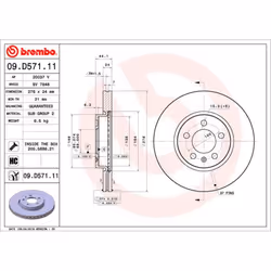Disque de frein BREMBO 09D57111 avant, ventilé, à haute teneur en carbone, 1 pièce