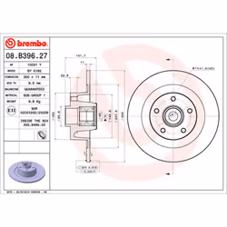 Disque de frein BREMBO 08B39627 arrière, plein, 1 pièce