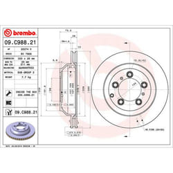 Disque de frein BREMBO 09C98821 arrière, ventilé, à haute teneur en carbone, 1 pièce