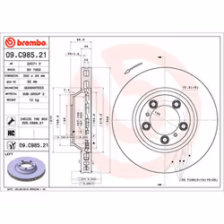 Disque de frein BREMBO 09C98521 avant, ventilé, à haute teneur en carbone, 1 pièce