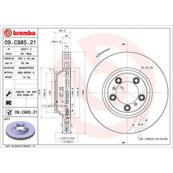 Disque de frein BREMBO 09C98521 avant, ventilé, à haute teneur en carbone, 1 pièce