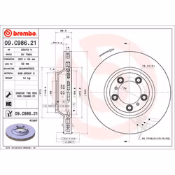 Disque de frein BREMBO 09C98621 avant, ventilé, à haute teneur en carbone, 1 pièce