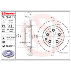 Disque de frein BREMBO 09C98721 arrière, ventilé, à haute teneur en carbone, 1 pièce