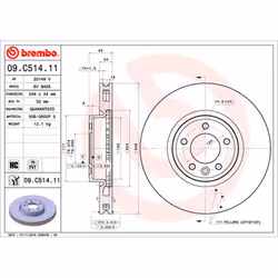 Disque de frein BREMBO 09C51411 avant, ventilé, à haute teneur en carbone, 1 pièce