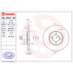 Disque de frein BREMBO 08.2557.50, arrière, plein, 1 pièce