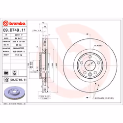 Disque de frein BREMBO 09D74911 avant, ventilé, à haute teneur en carbone, 1 pièce