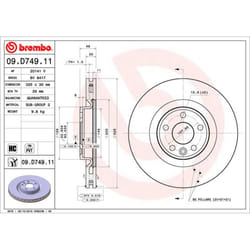 Disque de frein BREMBO 09D74911 avant, ventilé, à haute teneur en carbone, 1 pièce