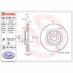 Disque de frein BREMBO 9518041 avant, ventilé, 1 pièce