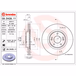 Disque de frein BREMBO 09D42811 avant, ventilé, à haute teneur en carbone, 1 pièce