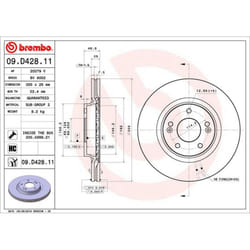 Disque de frein BREMBO 09D42811 avant, ventilé, à haute teneur en carbone, 1 pièce