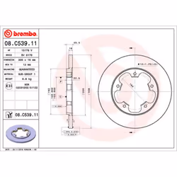 Disque de frein BREMBO 08C53911 arrière, plein, 1 pièce