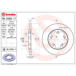 Disque de frein BREMBO 08C53911 arrière, plein, 1 pièce