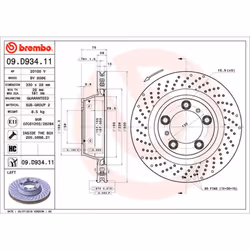 Disque de frein BREMBO 09D93411 arrière, ventilé, à haute teneur en carbone, 1 pièce