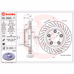 Disque de frein BREMBO 09D93511 arrière, ventilé, à haute teneur en carbone, 1 pièce