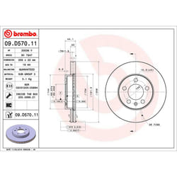 Disque de frein BREMBO 09D57011 avant, ventilé, à haute teneur en carbone, 1 pièce