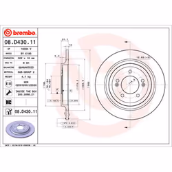 Disque de frein BREMBO 08D43011 arrière, plein, à haute teneur en carbone, 1 pièce