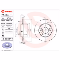 Disque de frein BREMBO 08D62711 arrière, plein, à haute teneur en carbone, 1 pièce
