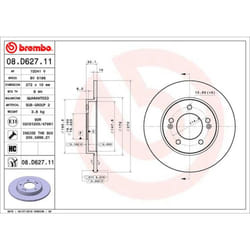 Disque de frein BREMBO 08D62711 arrière, plein, à haute teneur en carbone, 1 pièce