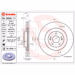 Disque de frein BREMBO 09D62611 avant, ventilé, à haute teneur en carbone, 1 pièce