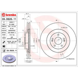 Disque de frein BREMBO 09D62611 avant, ventilé, à haute teneur en carbone, 1 pièce