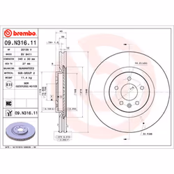 Disque de frein BREMBO 09N31611 avant, ventilé, à haute teneur en carbone, 1 pièce