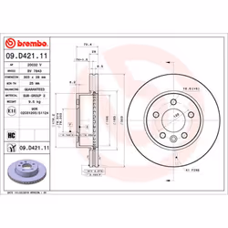 Disque de frein BREMBO 09D42111 avant, ventilé, à haute teneur en carbone, 1 pièce