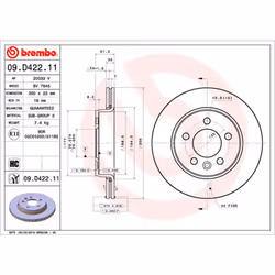 Disque de frein BREMBO 09D42211 arrière, ventilé, à haute teneur en carbone, 1 pièce