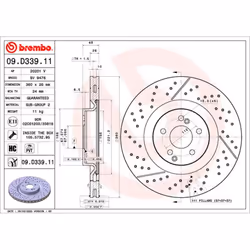 Disque de frein BREMBO 09D33911 arrière, ventilé, rainuré, à haute teneur en carbone, 1 pièce