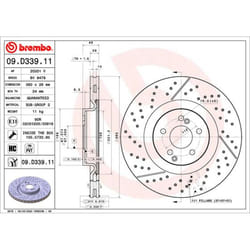 Disque de frein BREMBO 09D33911 arrière, ventilé, rainuré, à haute teneur en carbone, 1 pièce