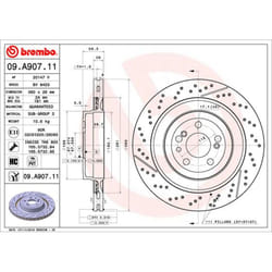 Disque de frein BREMBO 09A90711 avant, ventilé, rainuré, à haute teneur en carbone, 1 pièce