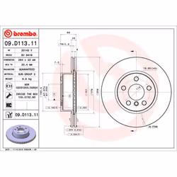 Disque de frein BREMBO 09D11311 avant, ventilé, à haute teneur en carbone, 1 pièce