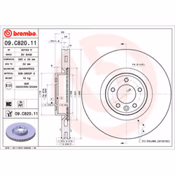 Disque de frein BREMBO 09C82011 avant, ventilé, à haute teneur en carbone, 1 pièce