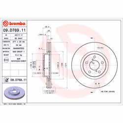Disque de frein BREMBO 09D76911 avant, ventilé, 1 pièce