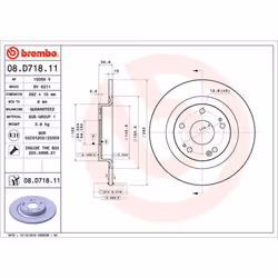 Disque de frein BREMBO 08D71811 arrière, plein, 1 pièce