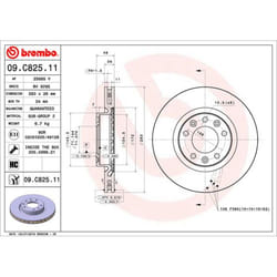 Disque de frein BREMBO 09C82511 avant, ventilé, à haute teneur en carbone, 1 pièce