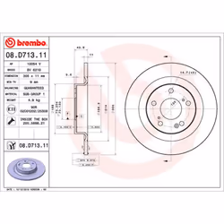 Disque de frein BREMBO 08D71311 arrière, plein, 1 pièce