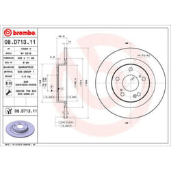 Disque de frein BREMBO 08D71311 arrière, plein, 1 pièce